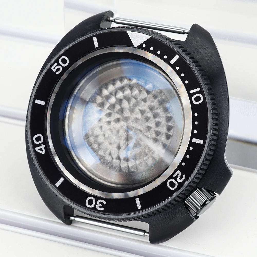 44mm Automatische Taucheruhrgehäuse Schwarz Montage-Uhrenteile AR-Saphirglas für NH35 NH36 4R35 36 mit Kapitelring 4,1 Uhr – Detail 2