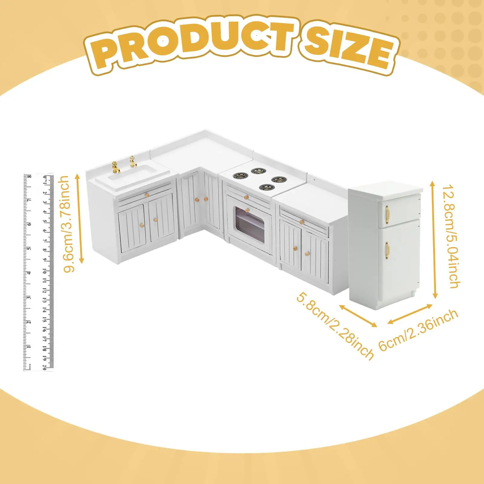 1/12 Dollhouse Mini Furniture Kitchen Set Pretend Play Toys Kitchen Cabinet Fridge Set for Kids Girls Boys 3+ Year Old Gift