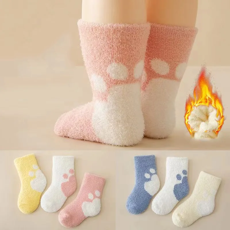 3PCS Set Baby Socks Sbring Autumn and Winter Thick Warm Baby Plush Socks Children\'s Coral Velvet Floor Socks 0-3 Years Old