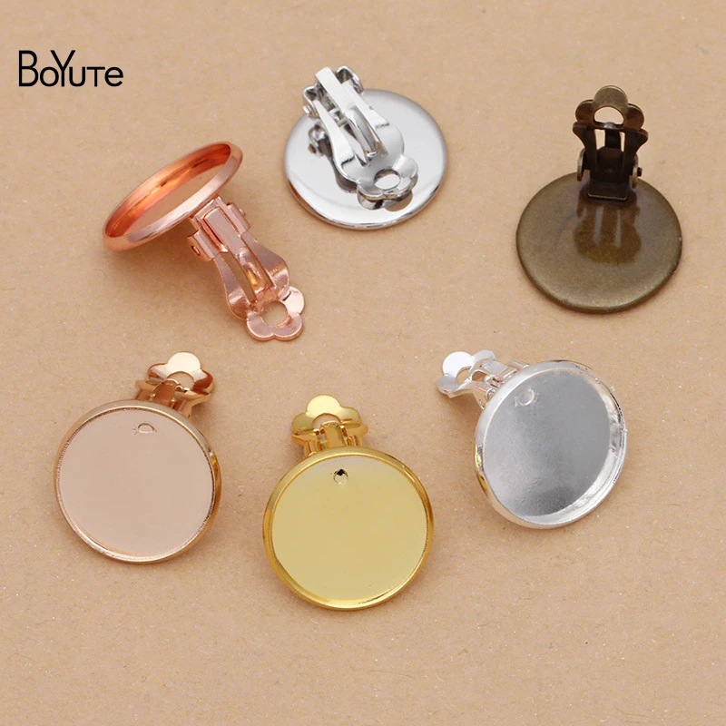 BoYuTe (50 Pieces/Lot) Metal Brass No Pierced Ear Clip with 10-12-14-16-18MM Blank Cabochon Base Diy Jewelry Accessories