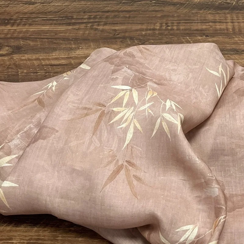 

1yard High quality pure ramie fabric bamboo bird print tissus Clothing Dress cheongsam fabric for material