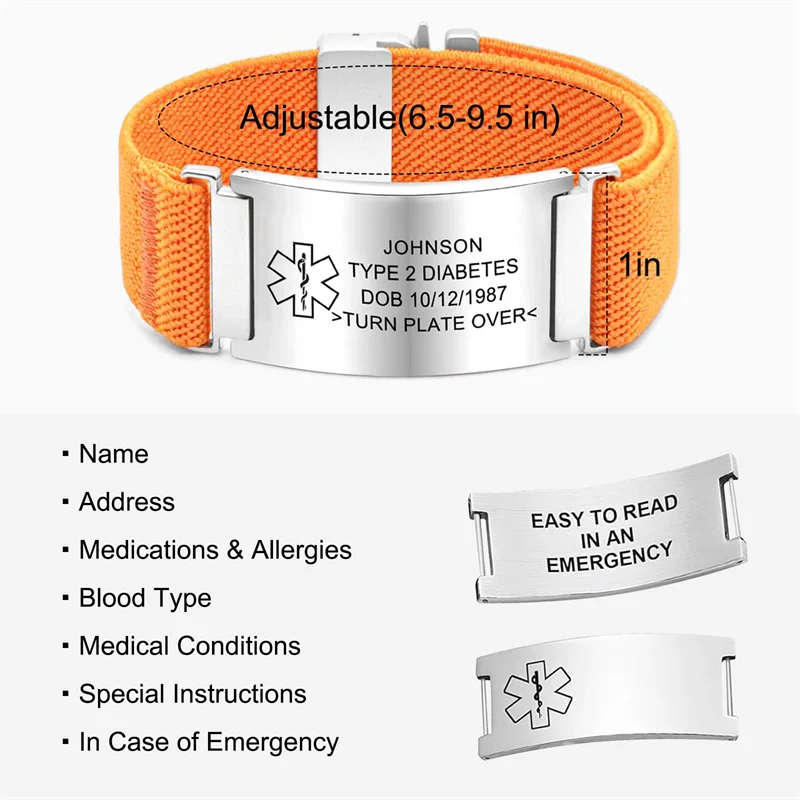 Personalisiertes Nylon-Medizinarmband mit Lasergraviertem Medizinischem Notfall-ID-Tag und Sicherer Fallschirmschnalle – Detail 3