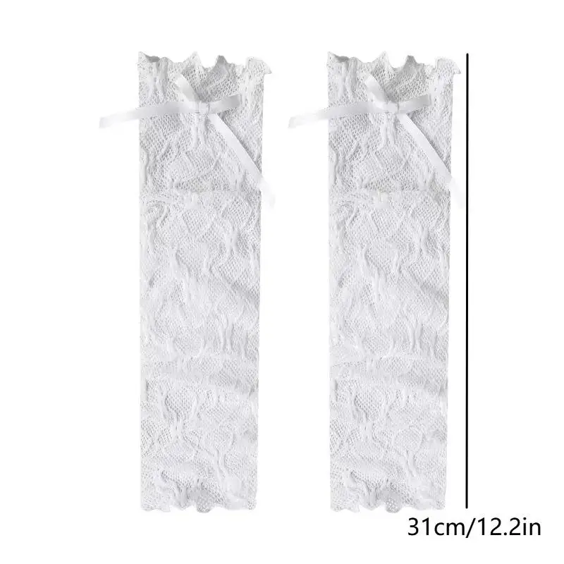 Lace Ruffle Sheer Mesh Fingerless Gloves Y2K Kawaii Lolita Mitten for Women Birthday Gift Cosplay Use