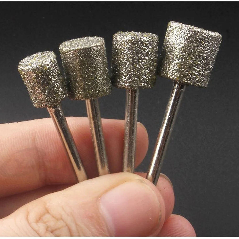 Cylinder Diamond Grinding Head Point For Jade Stone Sculpture Engraving Polishing Electric Rotary Tool Bit Precision Tool