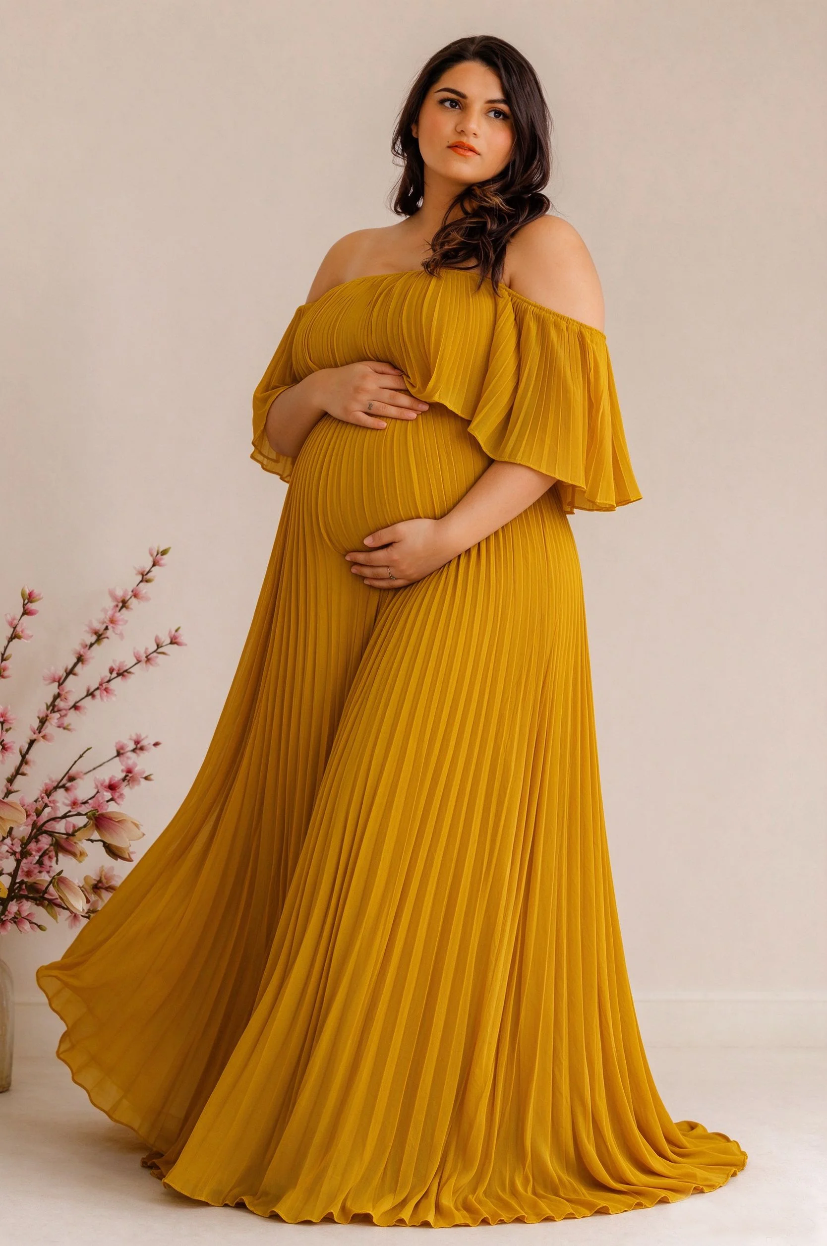 Elegant One Neck Off Shoulder Pleated Loose Dress Maternity Dresses for Photoshoot  Pregnancy Photography Outfit