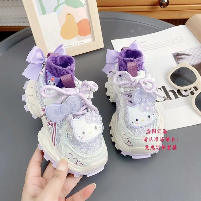 Kawaii Hello Kitty Sanrio Students Cute Cartoon Comfortable Sneakers Children Anti Slip Running Shoes Flat Shoes Gift for Kids