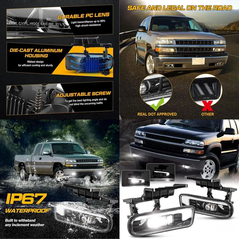 

Светодиодные противотуманные фары, совместимые с DRL, одобренные DOT, подходят для Chevy Silverado 1500/2500, 2000-2001 3500, 2000-2006 Suburban/Tahoe 1999-2002 гг.