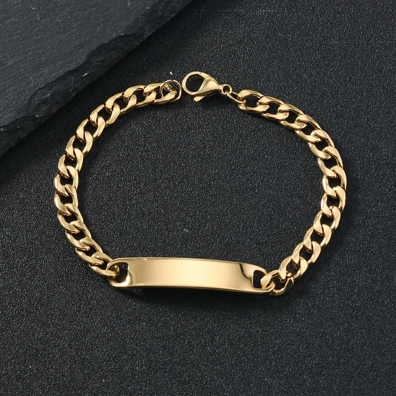 316L Stainless Steel Personalized ID Bracelet for Men Engravable Cuban Link Name Plate Bracelet Fashion Jewelry Gift