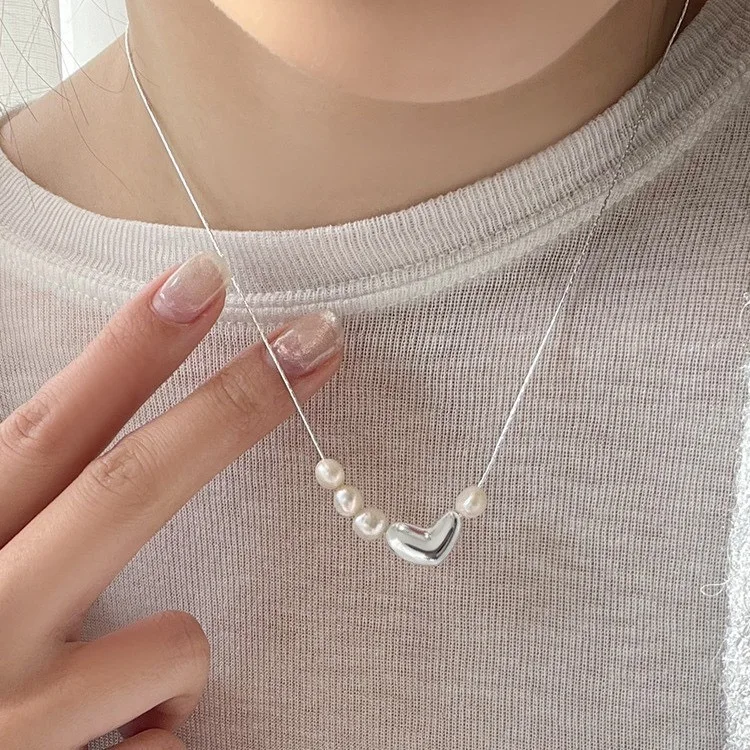 925 Sterling Silver Necklace For Women Adjustable Necklace Heart Pearl Choker Necklaces Birthday Gift Chocker