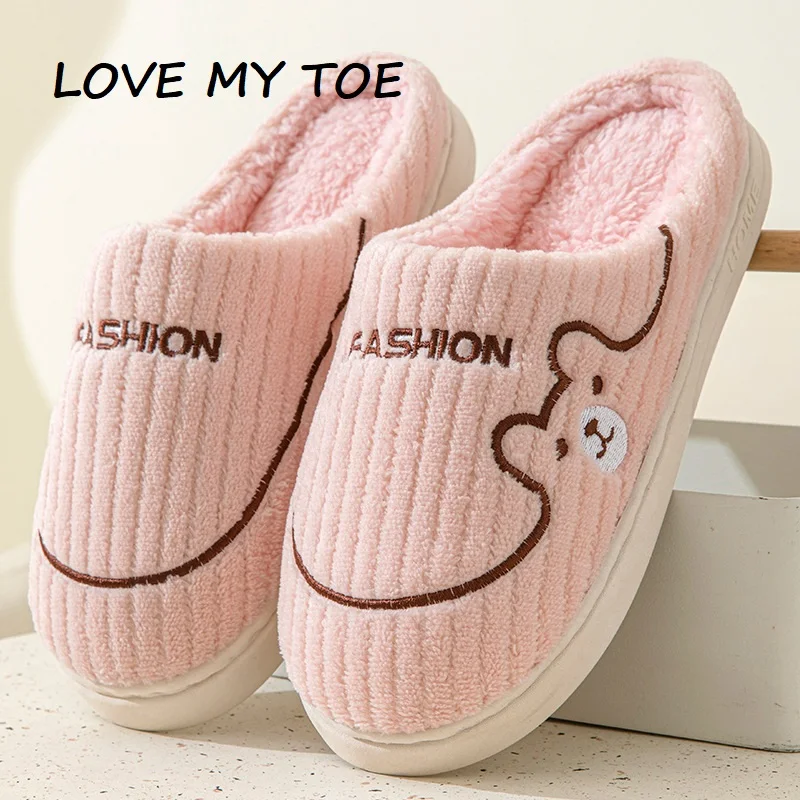 Fashion Winter Women Men Unisex Sweet Warm Soft Furry Plush Indoor Slippers Couple's Non-slip Home Floor Toe Wrap Cotton Shoes