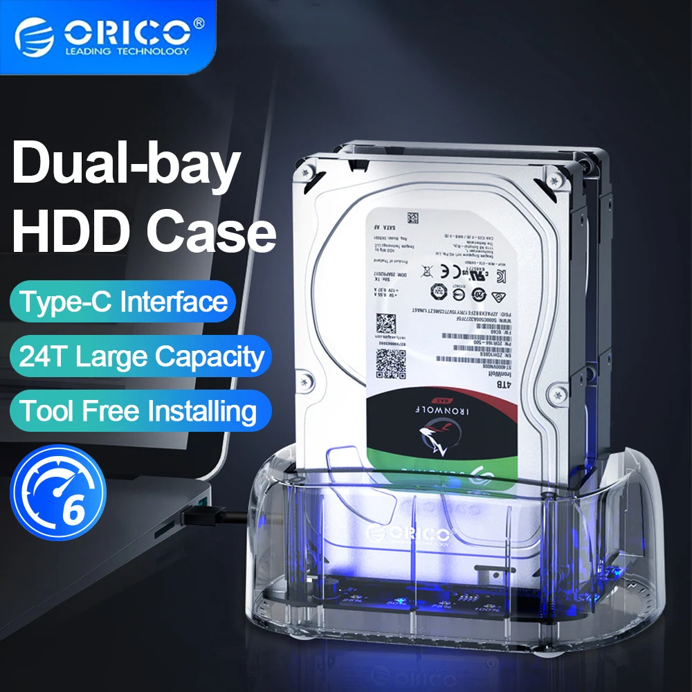 ORICO Transparent External HD Case 2 Bay SATA To USB 3.1 HDD Docking Station for 2.5