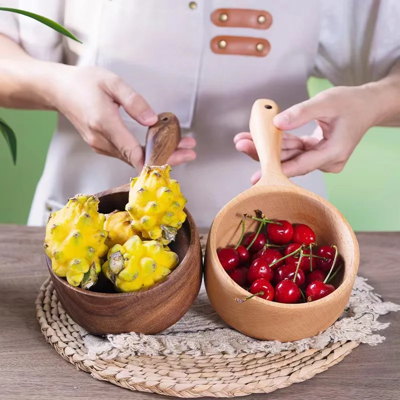 Creative Japanese Style Household Whole Wood Long Handle Dry Rice Spoon Practical Wooden Measuring Spoon Water Ladle