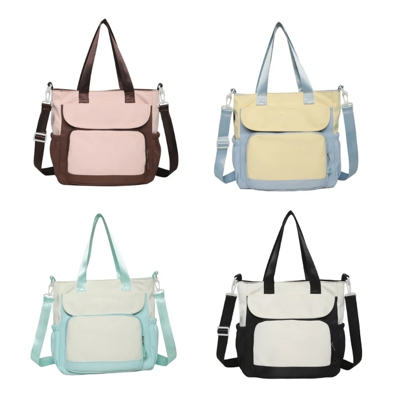 

Large Capacity Nylon Handbag Top Handle Contrast Color Shoulder Crossbody Bag