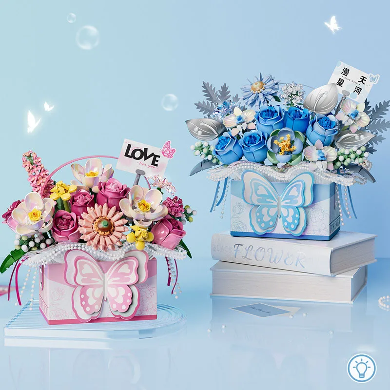 

Idea Mini Block Romantic Flower Box Construction Rose Butterfly Building Bricks Educational Toy With Light For Girls Gifts
