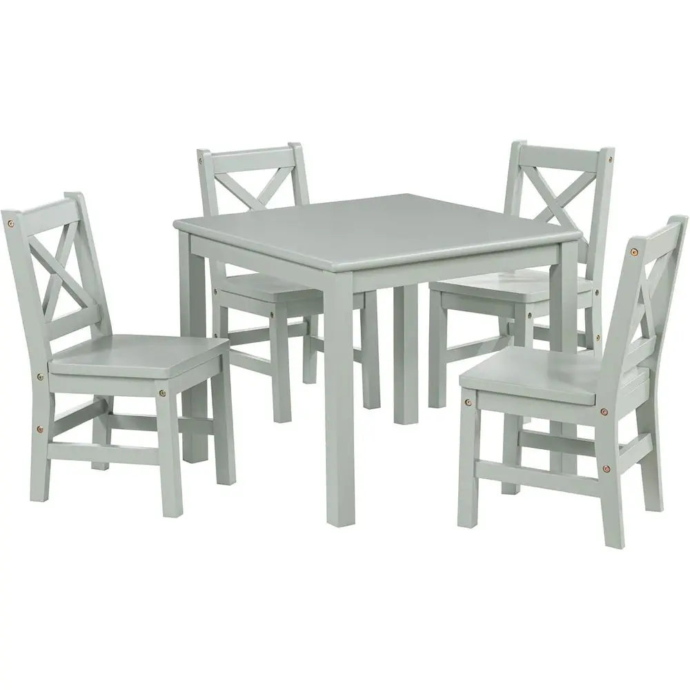 

Sage Green Wooden 5-Piece Kids Table and Chair Set with 4 Chairs