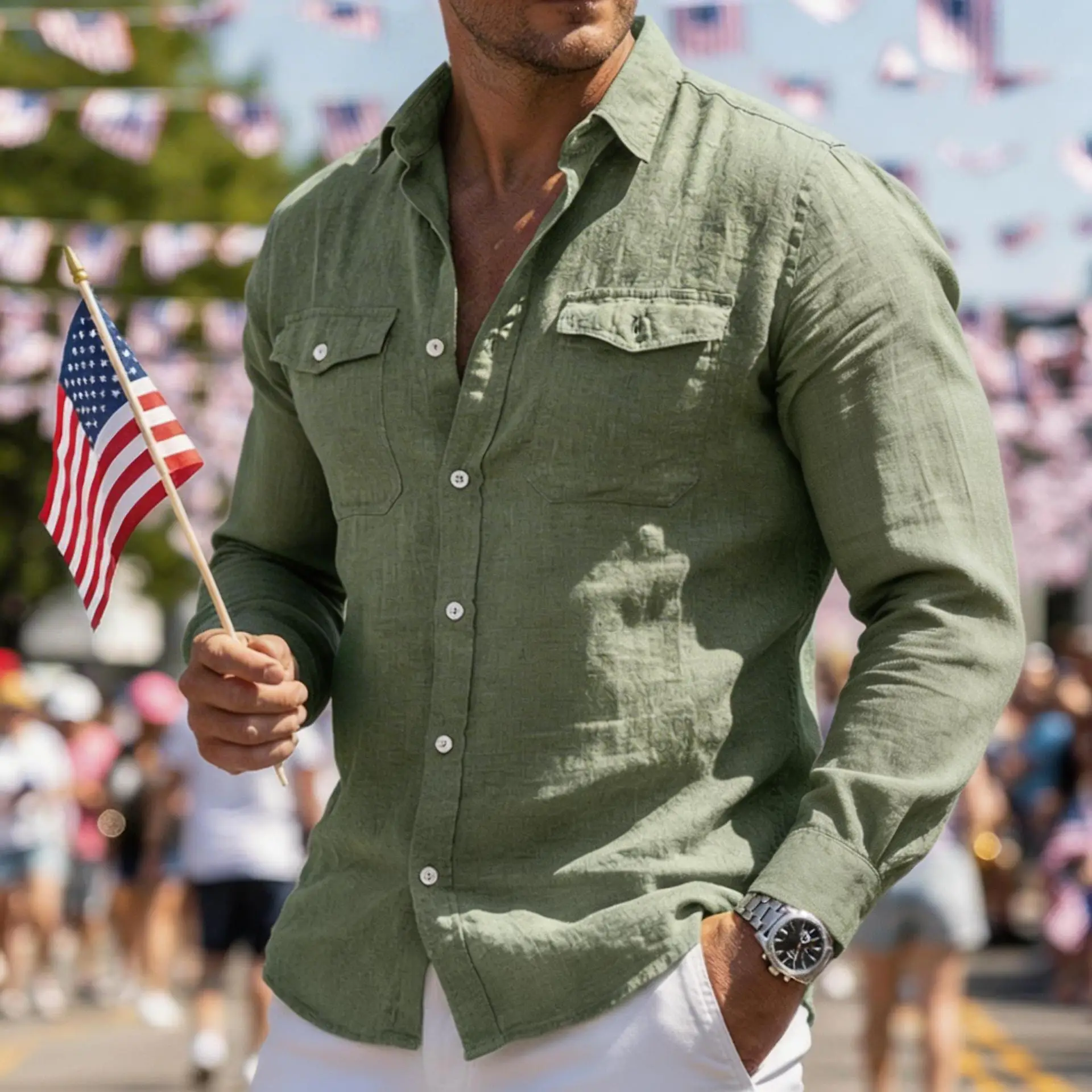 

Spring and Summer Men's Fashion Casual Long-Sleeved Linen Shirt
