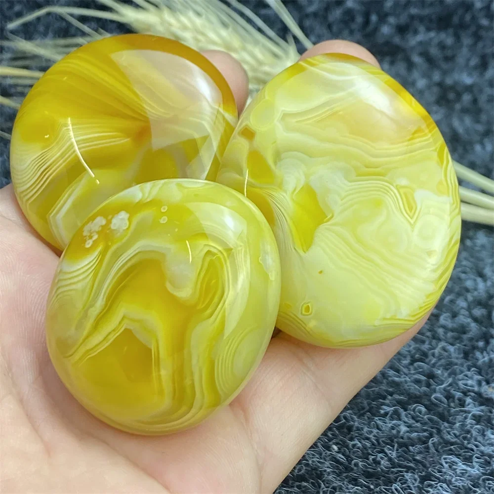1/3pcs Yellow Striped Agate Quartz Polished Raw Stones - Assorted Patterns, Perfect for Jewelry & Accessories