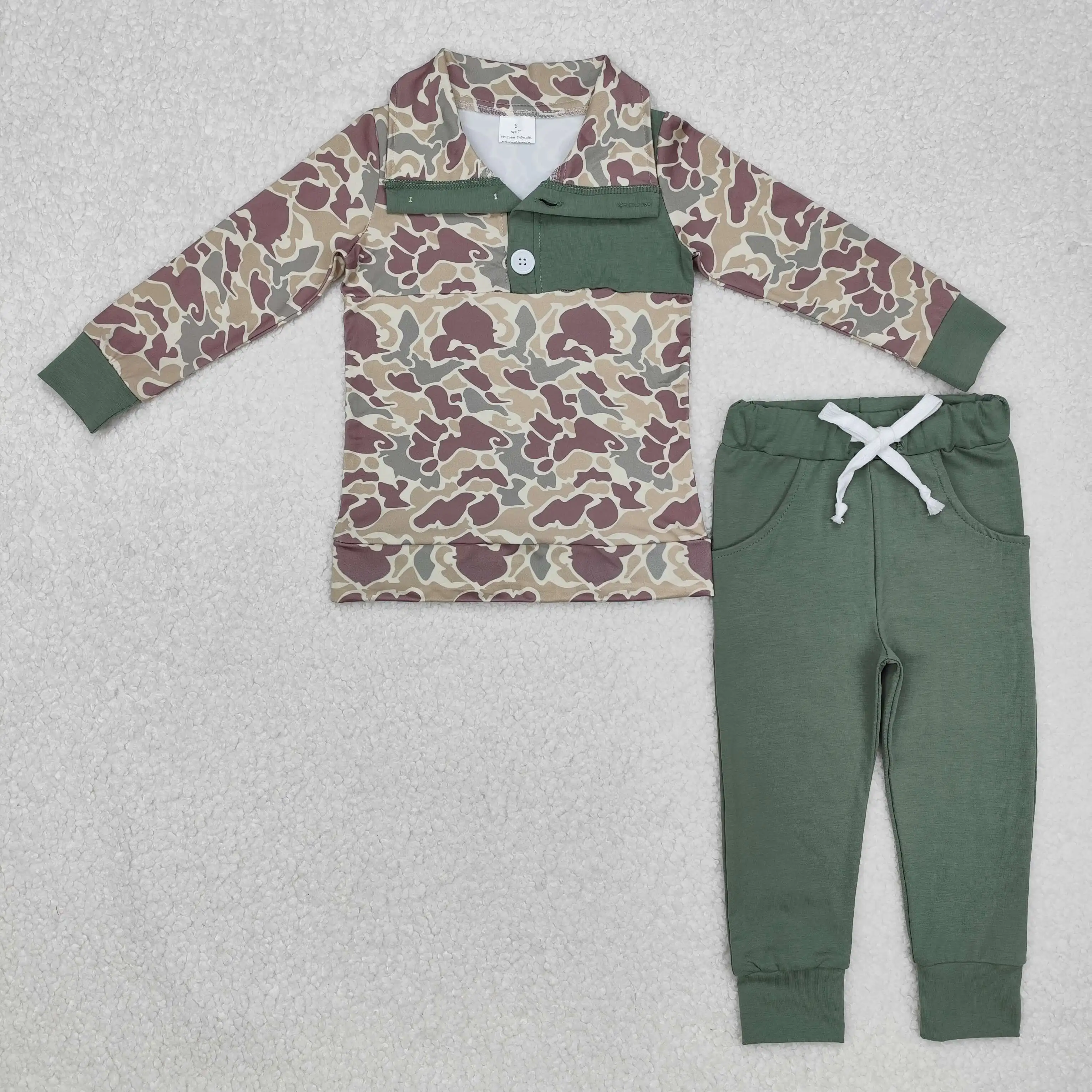 

New arrival hunting camo stylel camo duck camo pocket hoodie pants for boys outfits kids clothes boutique high quality