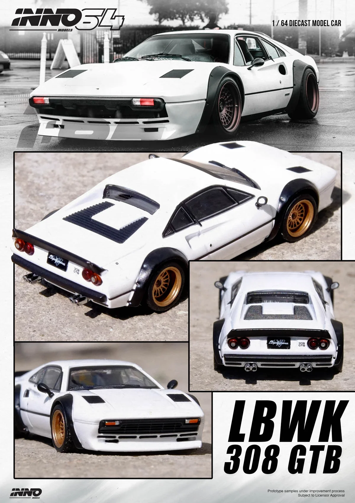 INNO 1:64 LBWK 308 GTB White  Diecast Model Car