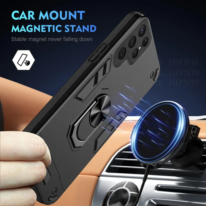 For Samsung Galaxy S24 S23 Ultra Plus   FE M 55 54 14 F 15 13 34 Armor Shockproof Car Magnetic Ring Holder Silicone Phone Cover