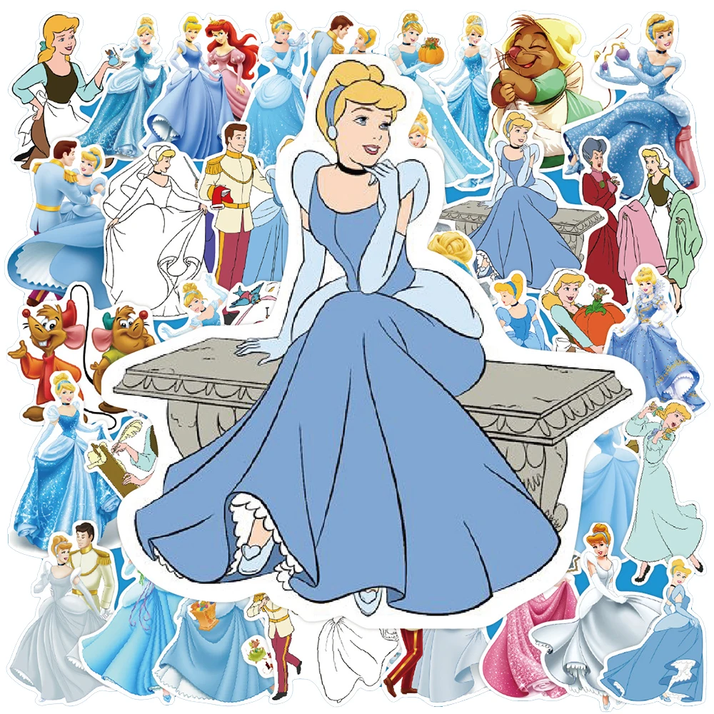 10/30/50PCS Disney Cinderella Anime Princess Cartoon Sticker DIY Laptop Luggage Skateboard Graffiti Decals Fun for Kid Toy