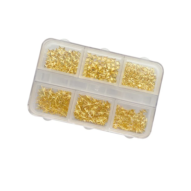 6Box best verkochte metalen zilveren nagelbedels set – Starry Stud Nail Art-accessoires voor een glamoureuze en edgy manicure-look