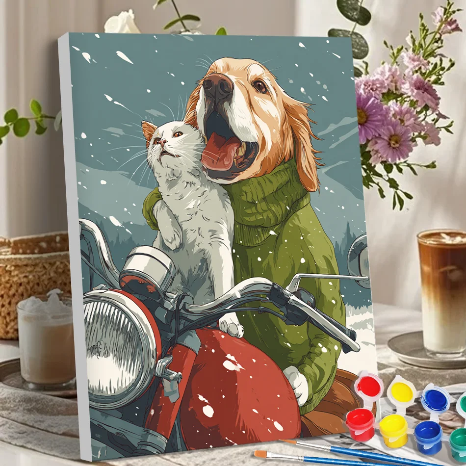 GATYZTORY Painting By Number Adults New Frame Gift Modern Animals cartoon dog Wall Art Canvas Color