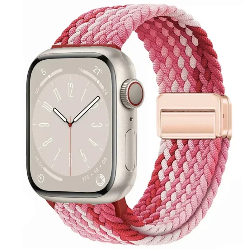 Magnetic Nylon Braided Band For Apple Watch 38 40 41 44 45 46 49mm iWatch SE 6 7 8 9 10 Ultra 2 Bracelet