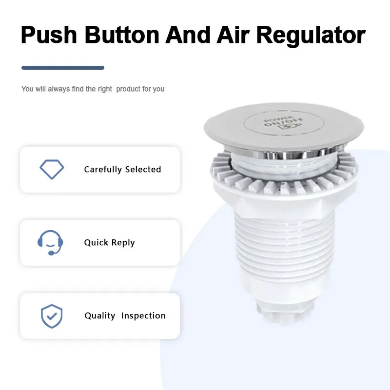 مفتاح التحكم في مضخة الهواء المطلية بالكروم في حوض الاستحمام، زر الضغط لنظام تدليك السبا
