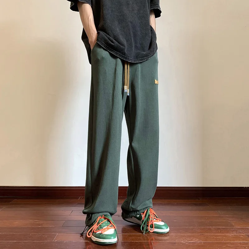 

Men's Super Elastic Stretch Pants Fashion Korean Wide-leg Pants Man Loose Casual Solid Color Male Sweatpants Streetwear Clothes