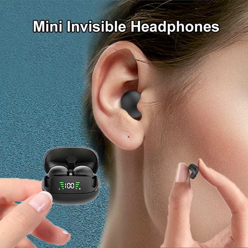 Mini Invisible Sleep Earphones Bluetooth 5.3 Headphones Wireless Earbuds with Mic HiFi Stereo Noise Reduction Waterproof Headset