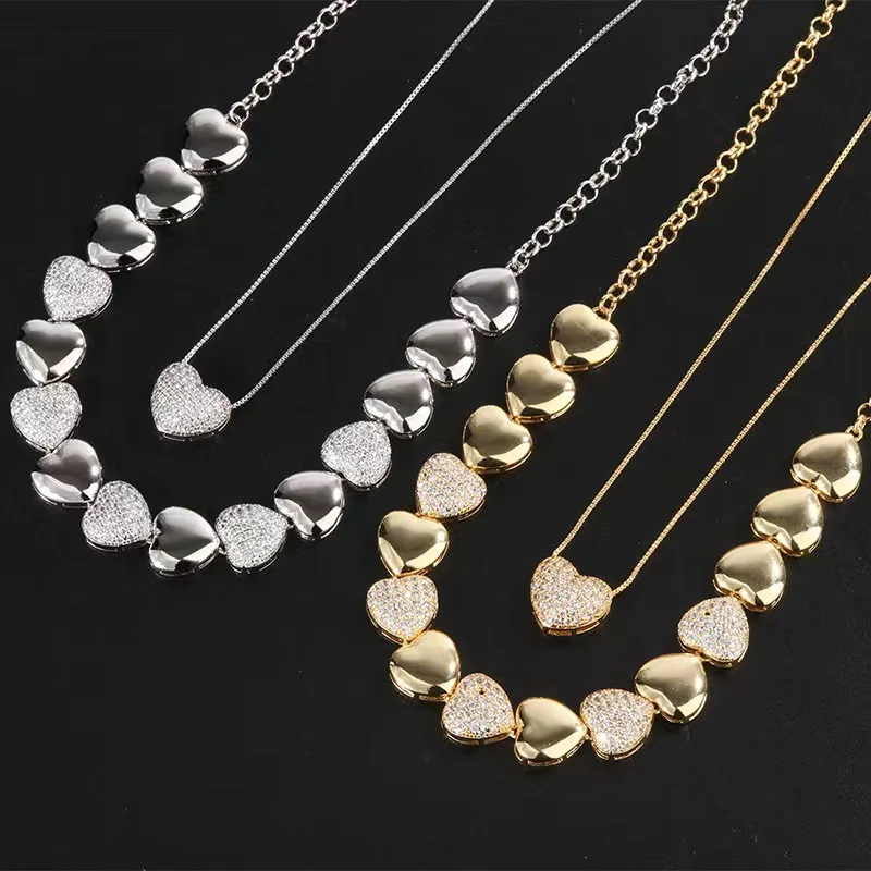 Jewelry Retro Heart-shaped Micro-paved Moissanite Splicing Necklace Clavicle Chain Stackable Style Exaggerated Cold Necklace