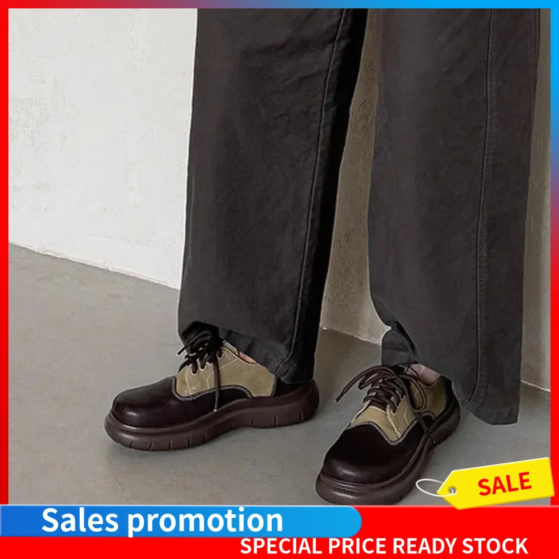 Handmade Women Spliced Lace Up Platform 4cm Thick Sole Round Toe Daily Casual Ladies Footwear Ginger Yellow Brown Size 34-39 F53