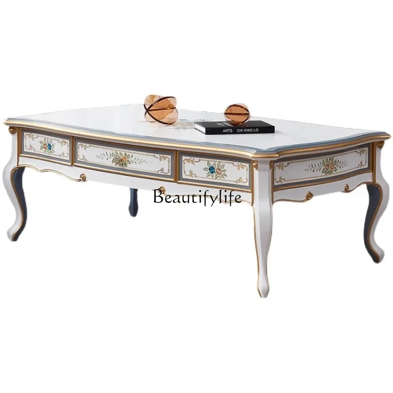 

FG28*European coffee table solid wood painting modern simple American light luxury living room tea table