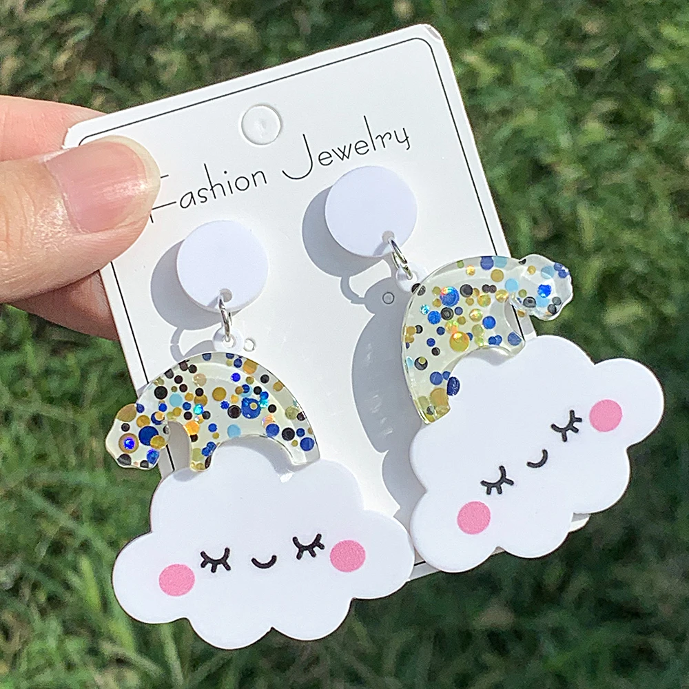 Cute Cartoon Acrylic Dangle Earrings Handmade Mickey Mouse Donut Cloud Drop Earrings Decorative Jewelry Gift for Women Girls