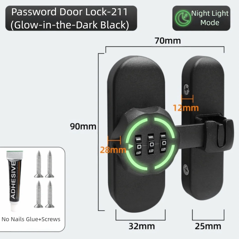 Zinc Alloy Password Lock 90/180 Degree Luminous Sign Combination Lock Mechanical Password High-Security Sliding Door Lock
