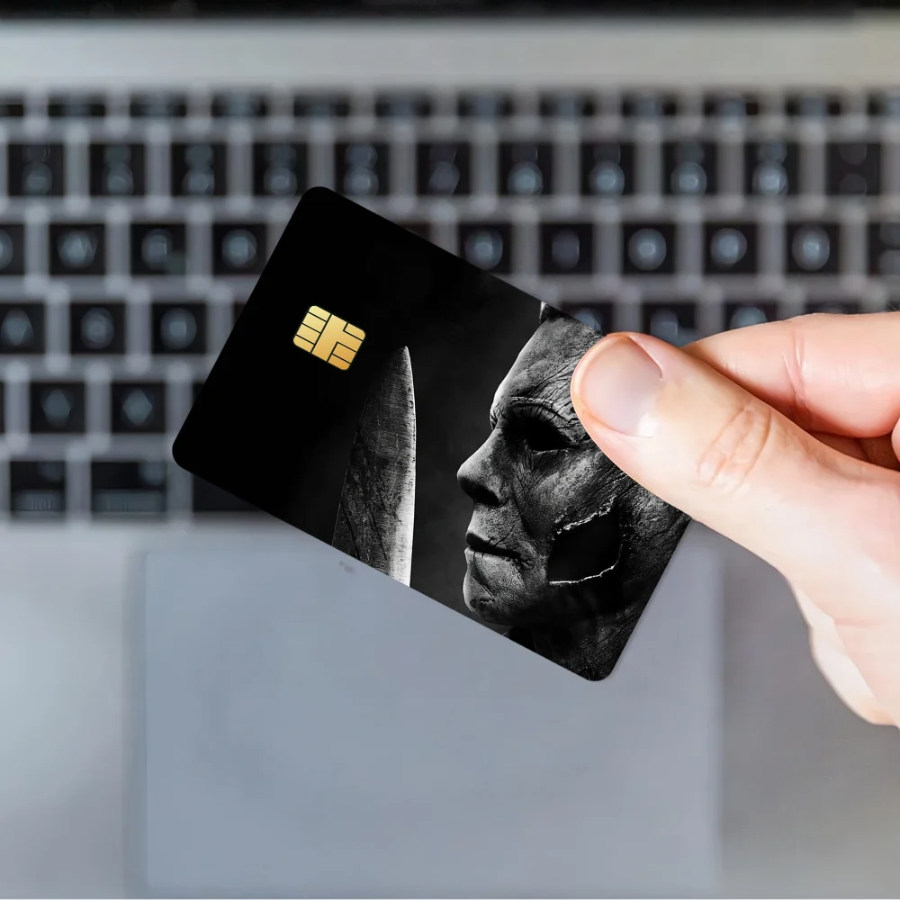 H-Halloween يقتل مايكل مايرز فيلم غطاء الجلد ملصقات بطاقة الائتمان 4 قطعة الخصم الجبهة الديكور البنك حافلة تمرير مقاوم للماء #6