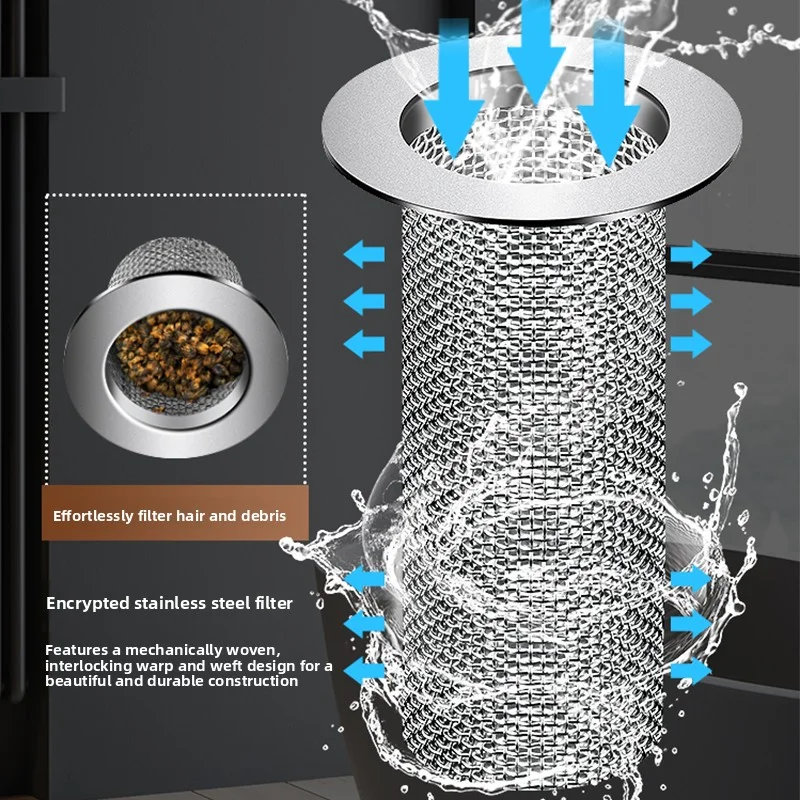 فلتر تصريف الحوض - 4 مقاسات (صغير/كبير، قصير/طويل) مصفاة شبكية من الفولاذ المقاوم للصدأ، حوض مضاد للانسداد/استنزاف الأرضية، Univer #5