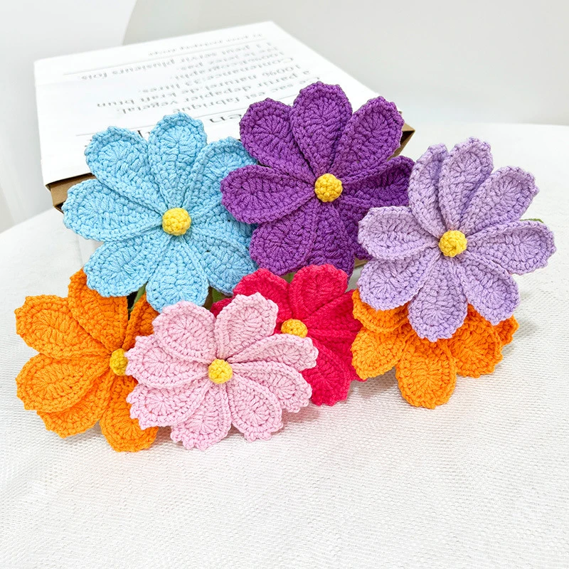 Handmade Knitting Flowers Multicolor Galsang Flower For Home Decor Cotton Yarn Crochet Flowers Wedding Decoration