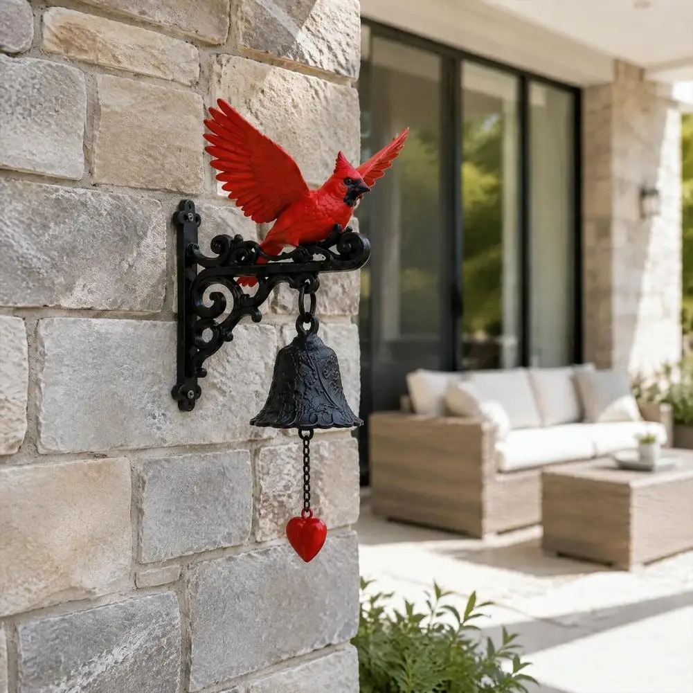 Red Bird Garden Bell, Vintage Style Wall Mounted Outdoor Dinner Bell, Red Bird Yard Decor for Porch Patio Door Hanging Accent