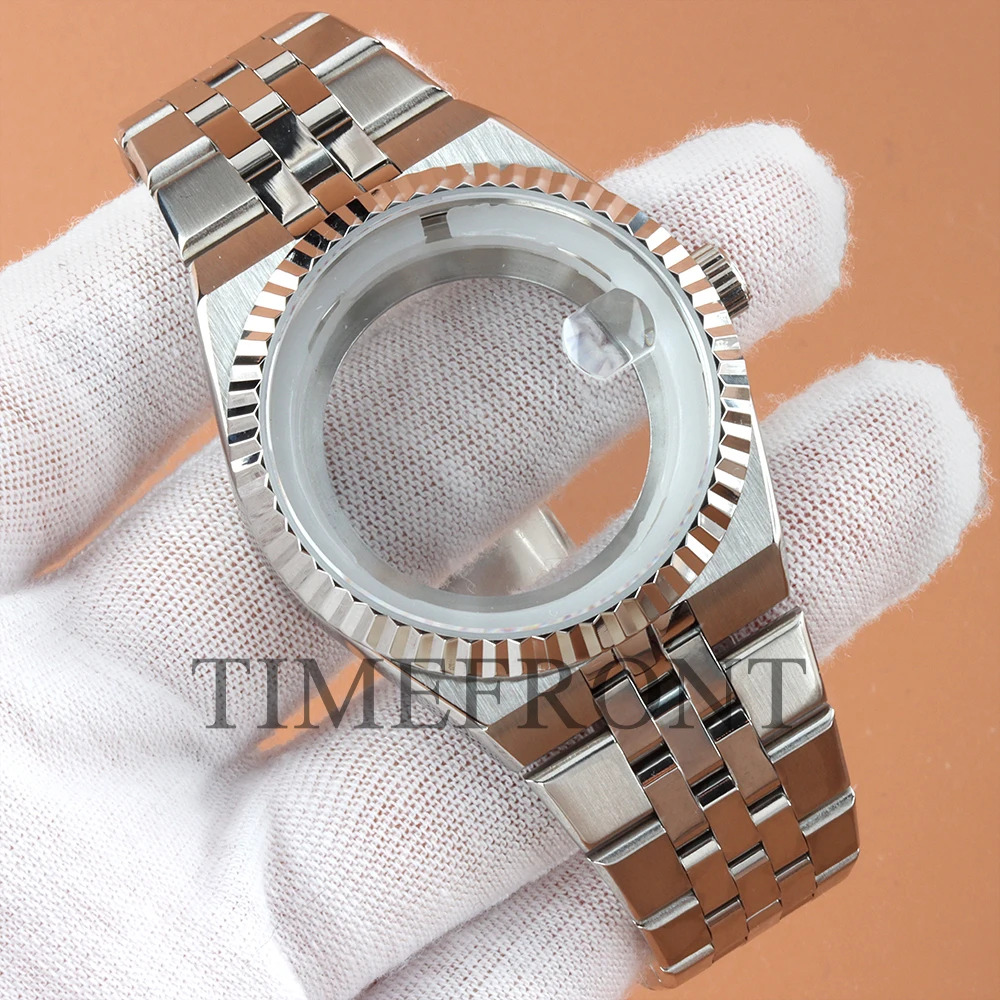 Silvery 40mm Case with Bracelet Sapphire Glass Fit Land-Dweller Seiko NH35 NH36 NH38 Movement 33.8mm Dial Waterproof Watch Case