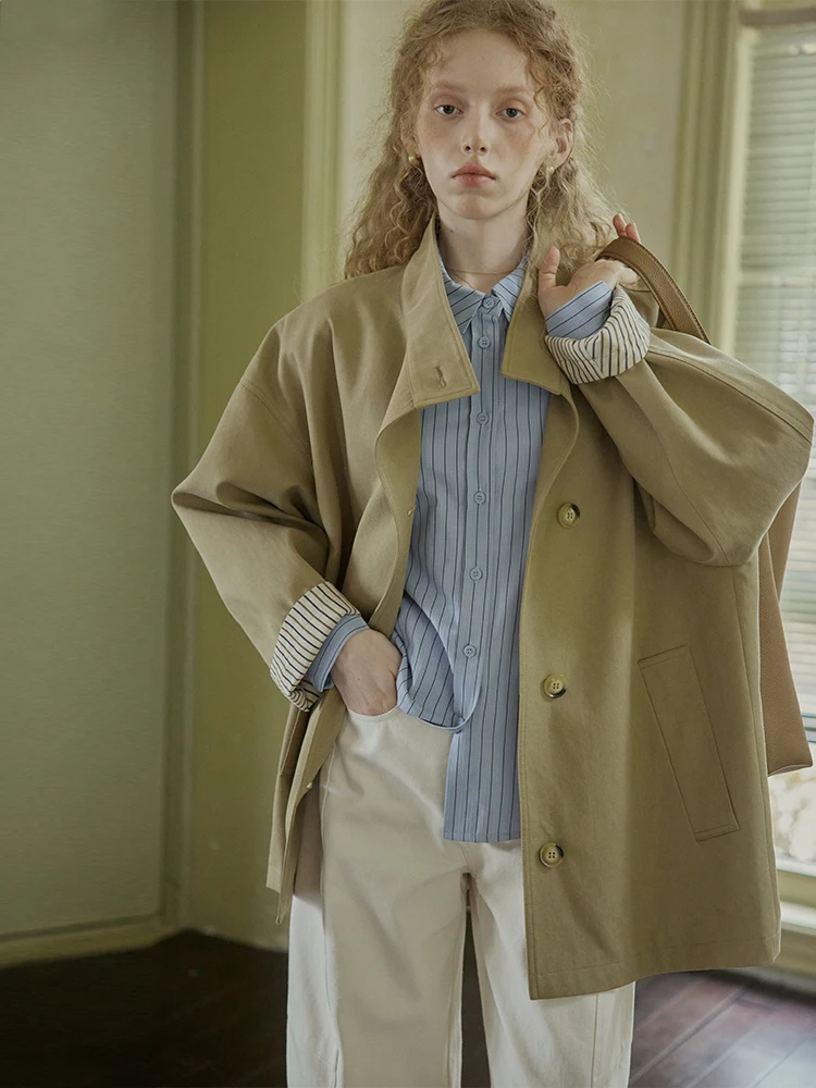 

C.PAIA Qia Pi Ya 26S Western прошлые «Barn Sle» Спецодежда с воротником-стойкой Jaet Женское свободное пальто Vintage для поездок на работу