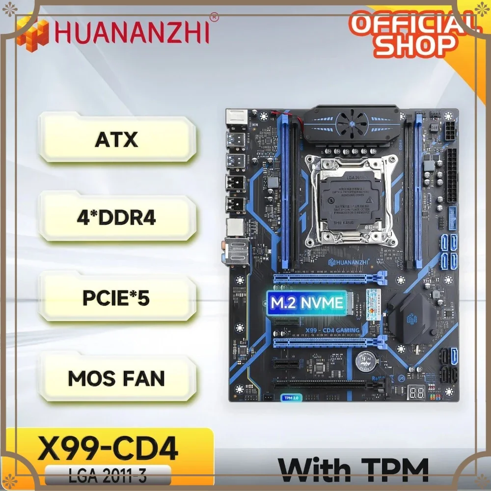 HUANANZHI X99 CD4 Motherboard LGA 2011-3  with TPM2.0 support Intel E5 V3 V4  4*DDR4 1866-2400MHZ RECC NON-ECC Memory NVME