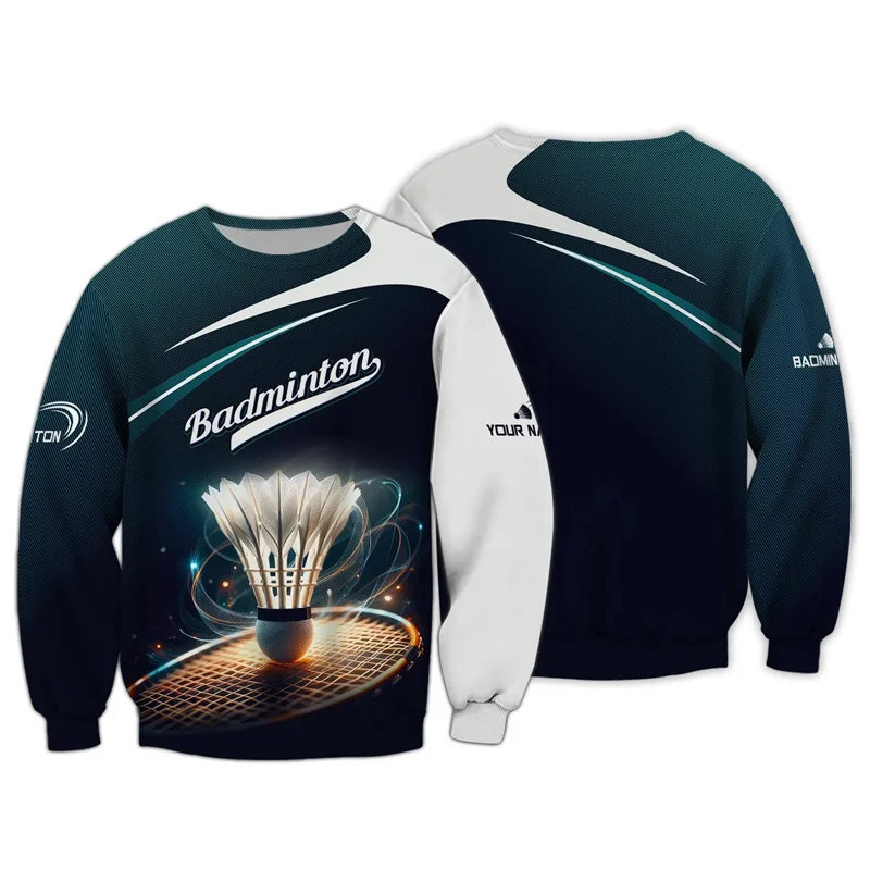 Badminton Graphic Hoodie For Men New Design 3d Printed Pullovers Long Sleeves Tops Spring Autumn Sports Round Neck Sweatshirt