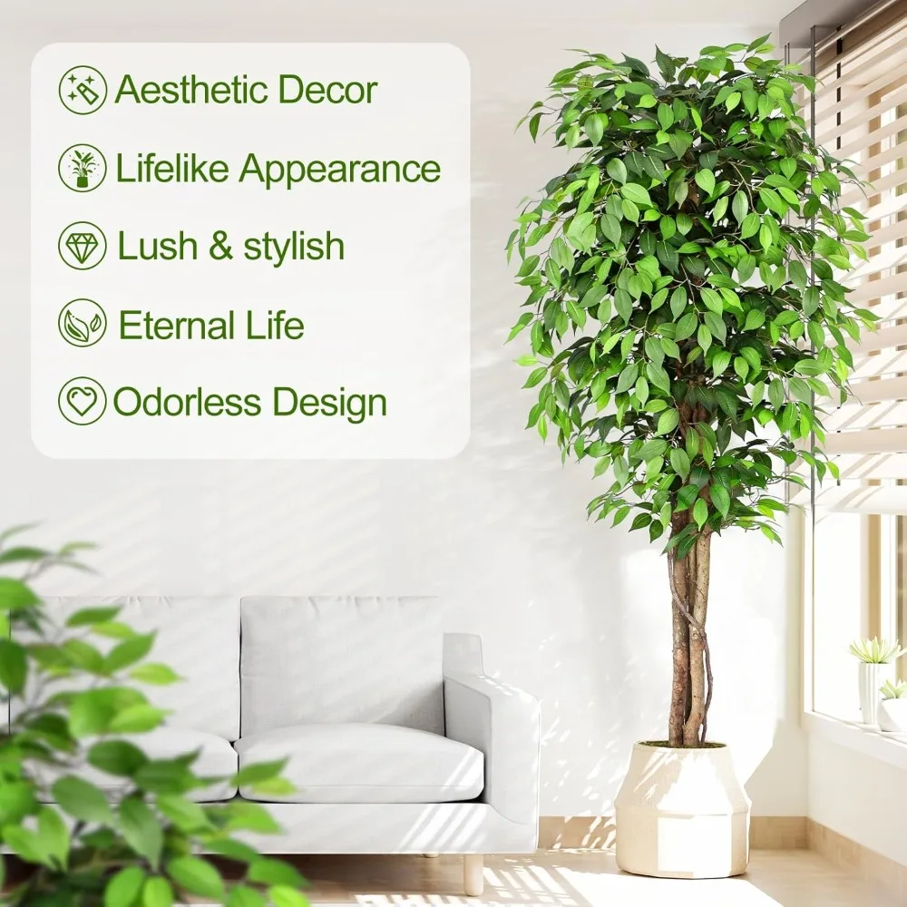 7피트 높이의 자연스러운 인조 무화과 나무, 곡선형 줄기와 풍성한 녹색 잎으로 실내 인테리어에 적합