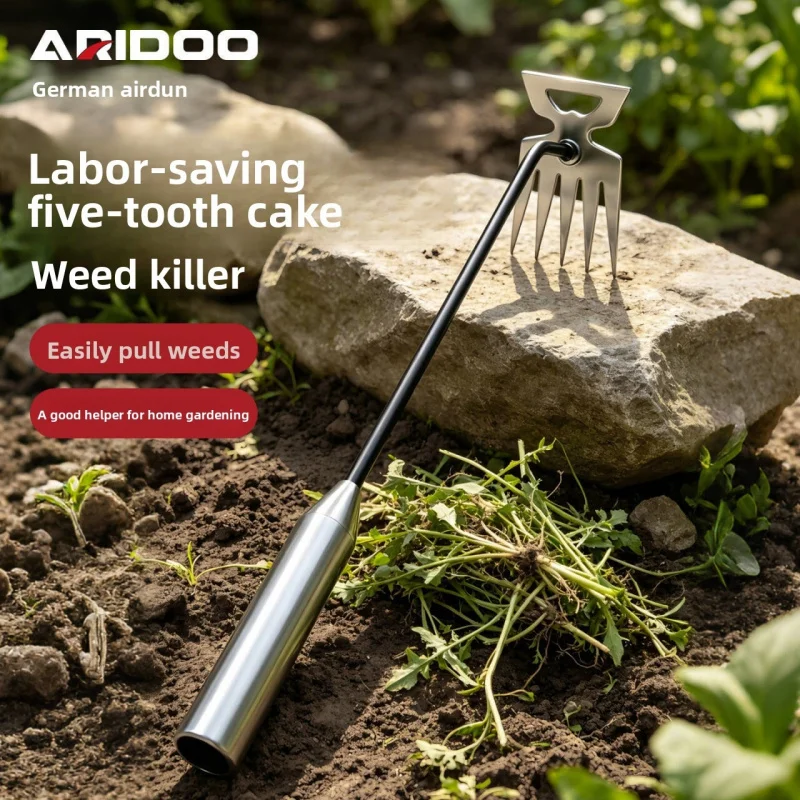Gardening labor-saving five-tooth rake, household weeding tool, easy to pull weeds, loosen soil in vegetable beds, manual agricu