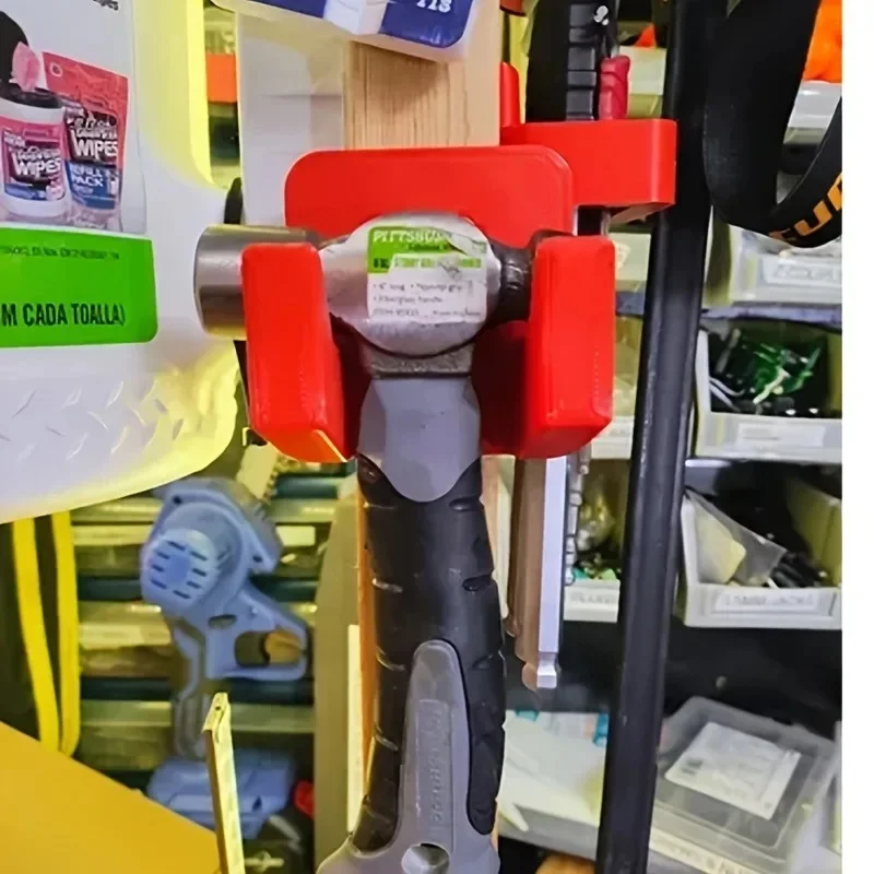 Vertical Wall Tool Holder with Storage Shelf, Sturdy Plastic Hammer and Tool Organizer, Space-Saving Vertical Design