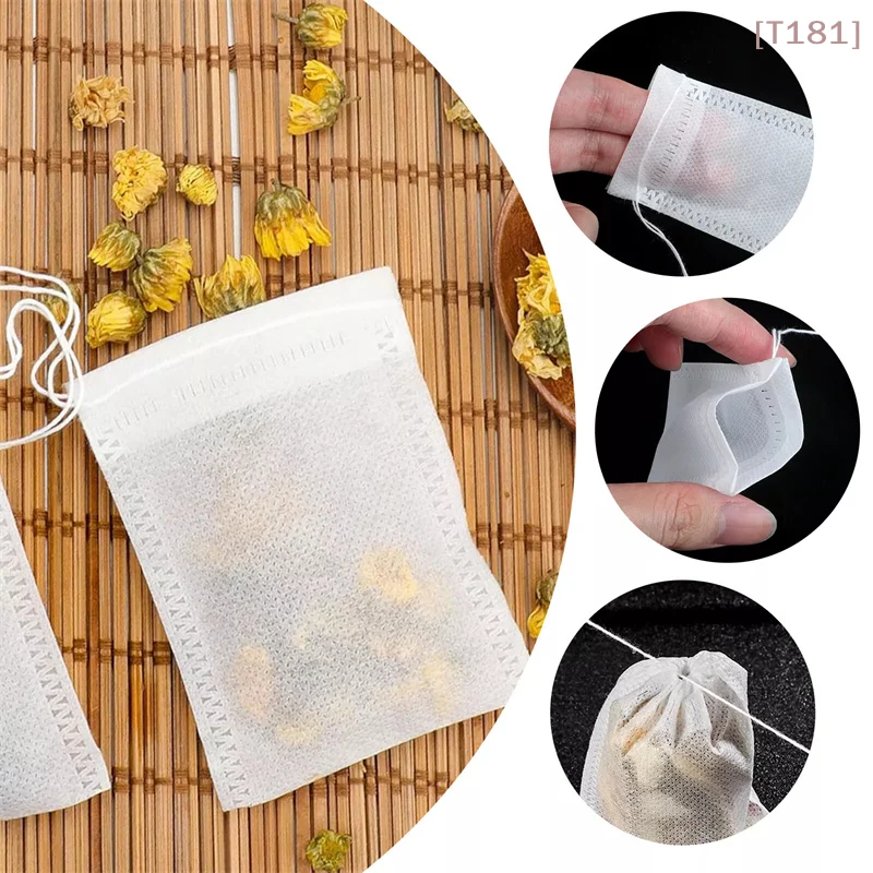 [E] 100PCS Non-woven Tea Bags Disposable Teabags With Drawst