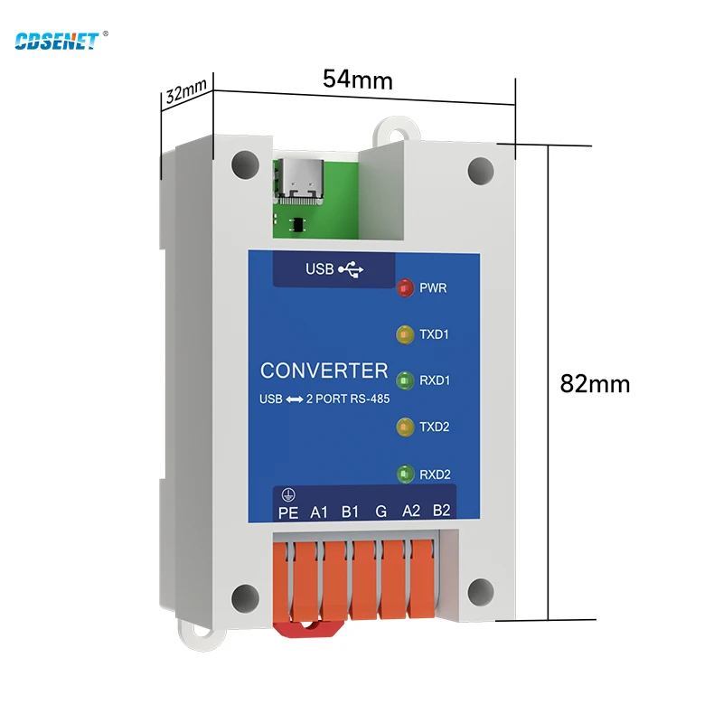 Convertitore da USB a seriale 2 porte seriali RS485 FT4232H CDSENET E810-U21S Installazione su guida di protezione EMC di livello industriale