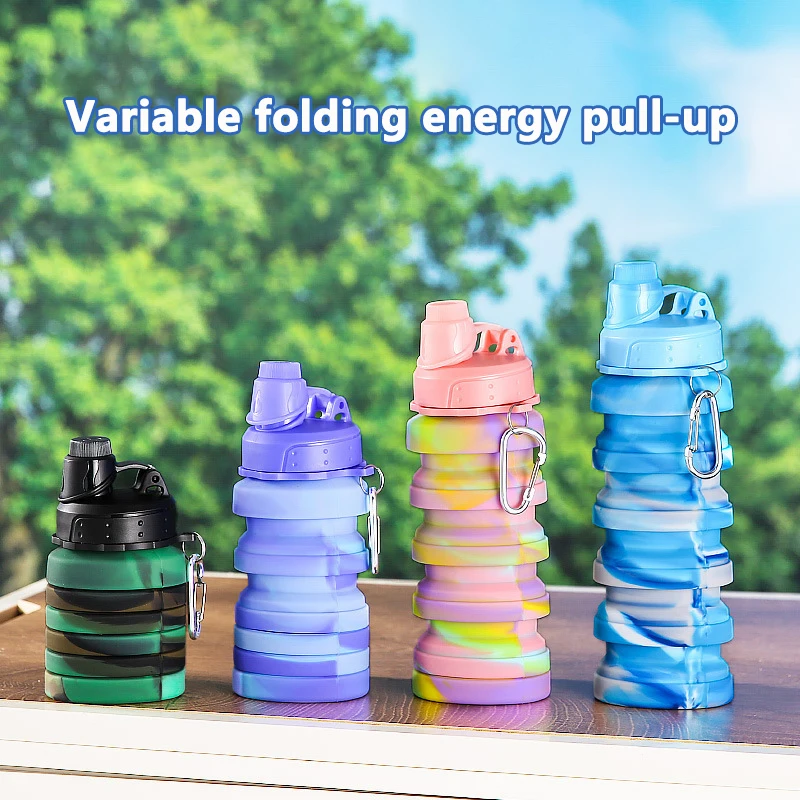 Fitness Sports Water Bottle Silicone Collapsible Drinking Cup Outdoor Travel Climbing Bicycle Bottle Camouflage Foldable Kettle